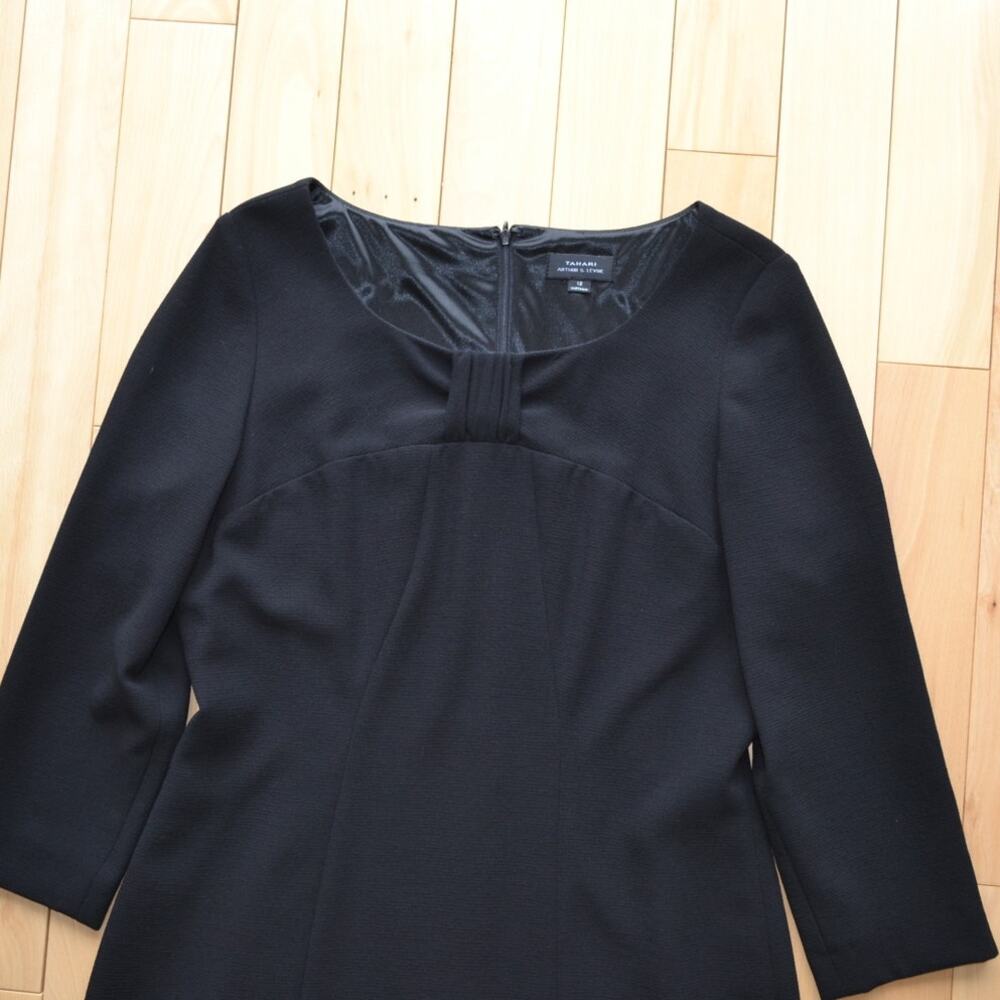 Tahari Black Midi Shift Long Sleeve Dress Size 12 - Picture 2 of 4